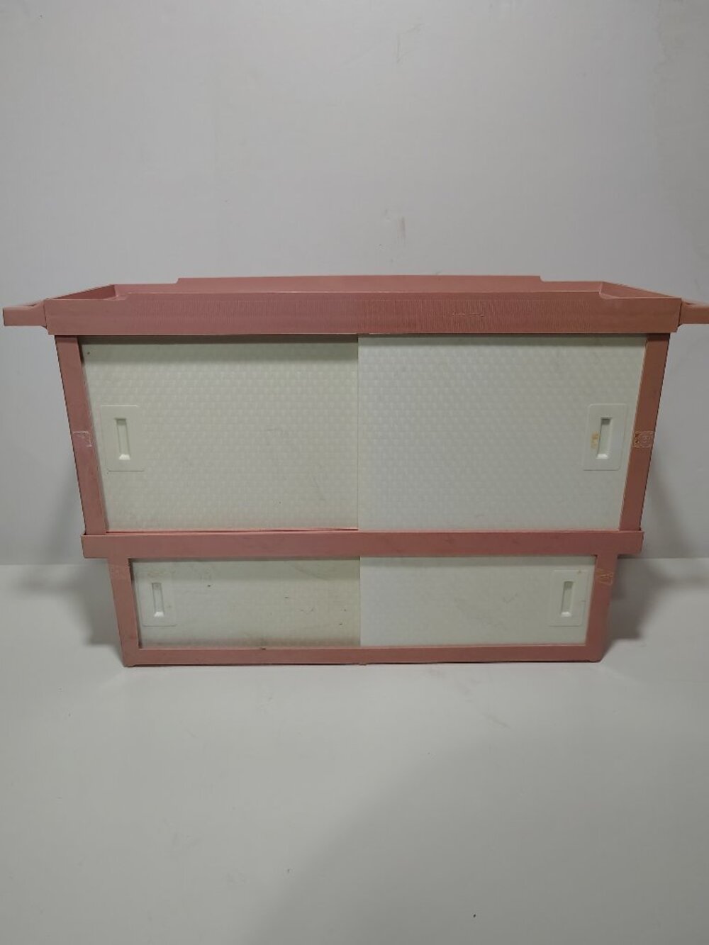 Vintage Pink 2-Tier Plastic Sliding Door Storage Cabinet MCM Retro 1970s